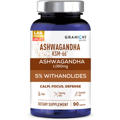 KSM-66 Ashwagandha – 1,050mg Root Extract, 5% Withanolides – 90 Vegan Capsules