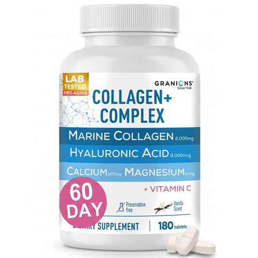Supplement bottle labeled 'Collagen + Complex' by Granions on a white background