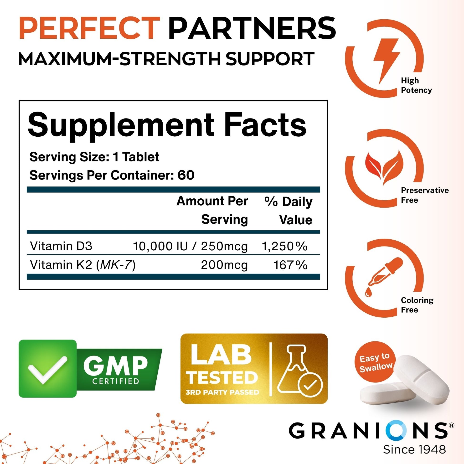 Supplement facts label with product details and branding on a white background