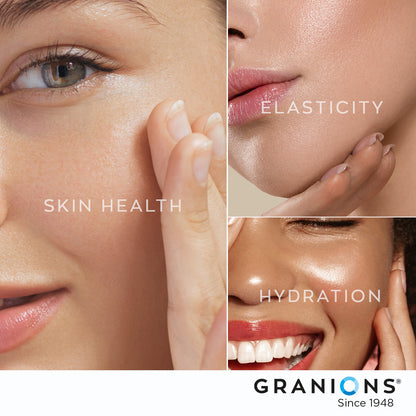 Collage of skin care features with 'Granions' branding