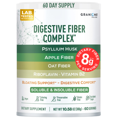 Granions Digestive Fiber Complex supplement container on a white background