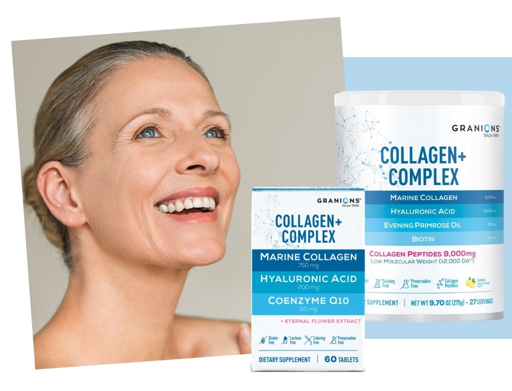 Granions Collagen Complex collection with smiling woman
