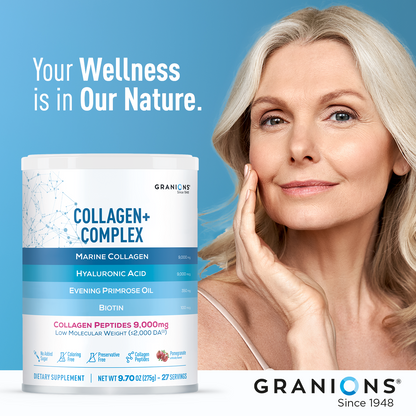 Granions hydrolyzed collagen peptides powder complex for skin hair and nails.